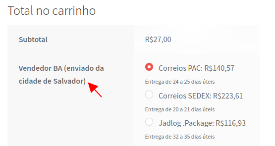 Informações do vendedor no carrinho