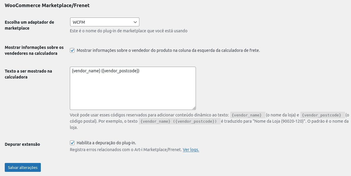 Página de configuração do plugin