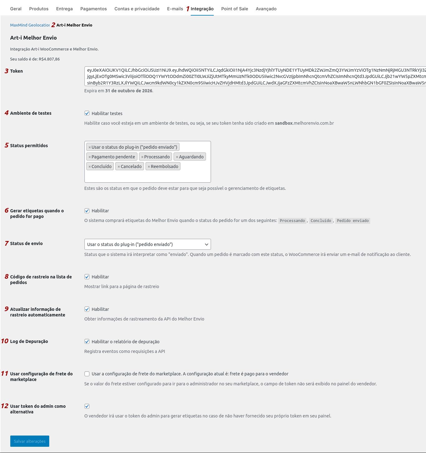 Configuração API Melhor Envio